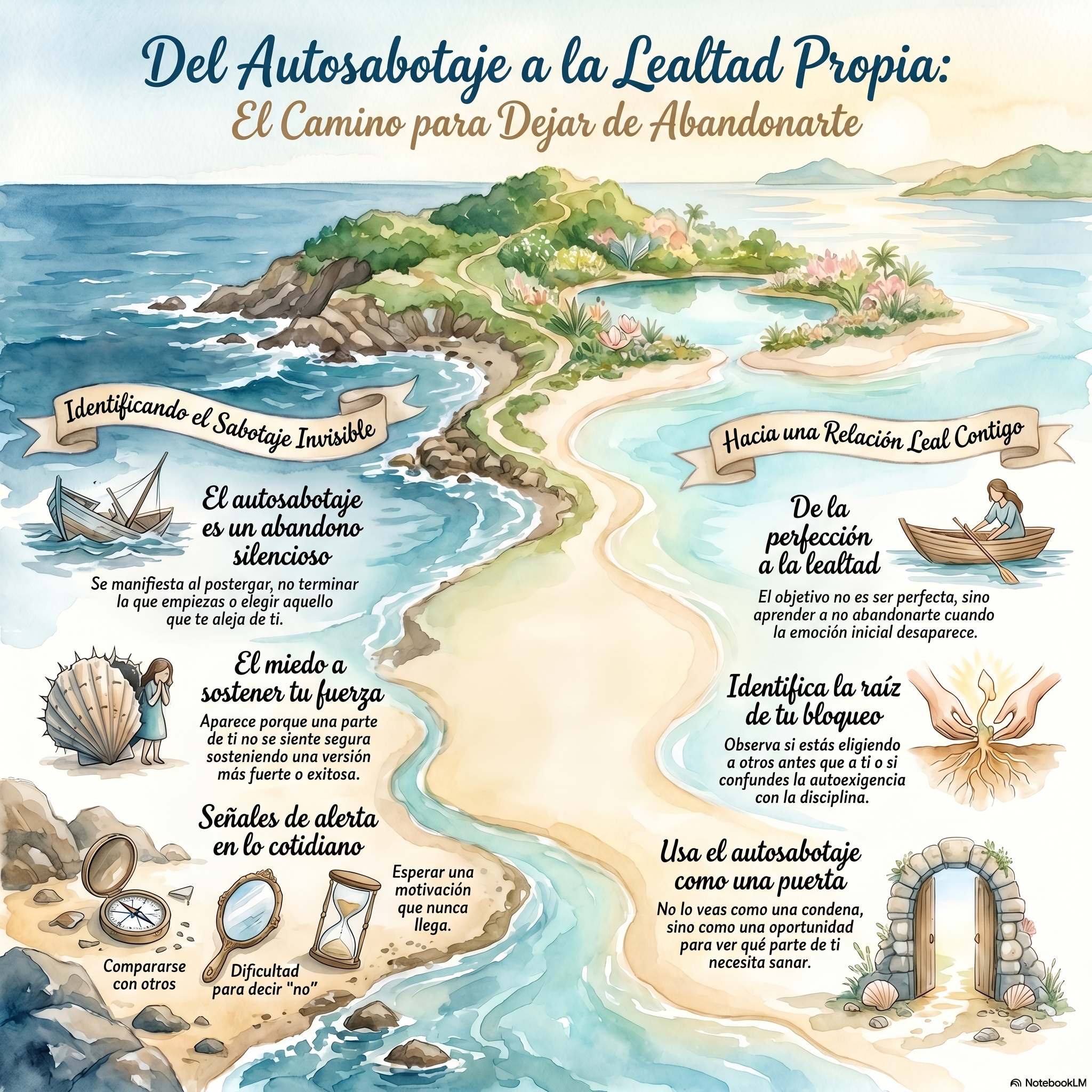 Infografía sobre el camino del autosabotaje a la lealtad propia